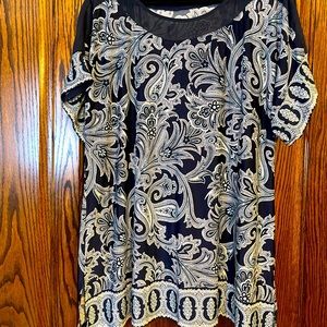 Paisley Shark bite shirt - Navy, light blue and white